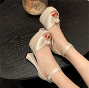 Eilyken Satin Bead Peep Toe Platform Heels - Ankle Strap Party Sandals