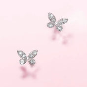 BUTTERFLY SILVER DIAMOND PAVED PETITE STUD EARRINGS