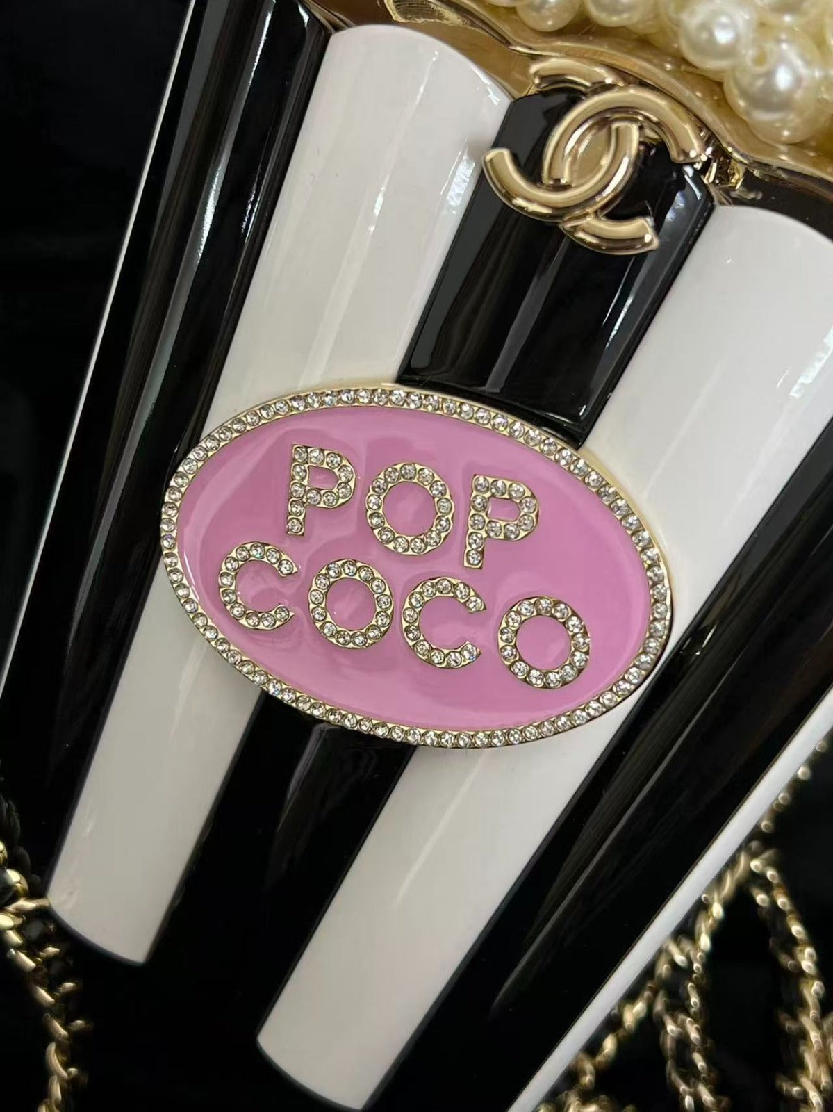 CHANEL 26S POP COCO CLUTCH IN BLACK & WHITE PATENT LEATHER