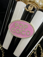 CHANEL 26S POP COCO CLUTCH IN BLACK & WHITE PATENT LEATHER