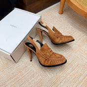 YSL 26S SLINGBACK LOAFER PUMPS 110 MM IN LIGHT BROWN SUEDE