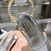 MIUMIU 26S MARY JANE FLATS IN SILVER CALFSKIN