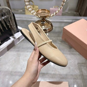 MIUMIU 26S MARY JANE FLATS IN BEIGE CALFSKIN