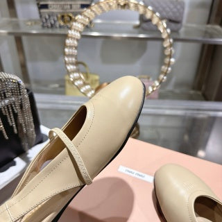 MIUMIU 26S MARY JANE FLATS IN BEIGE CALFSKIN