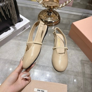 MIUMIU 26S MARY JANE FLATS IN BEIGE CALFSKIN