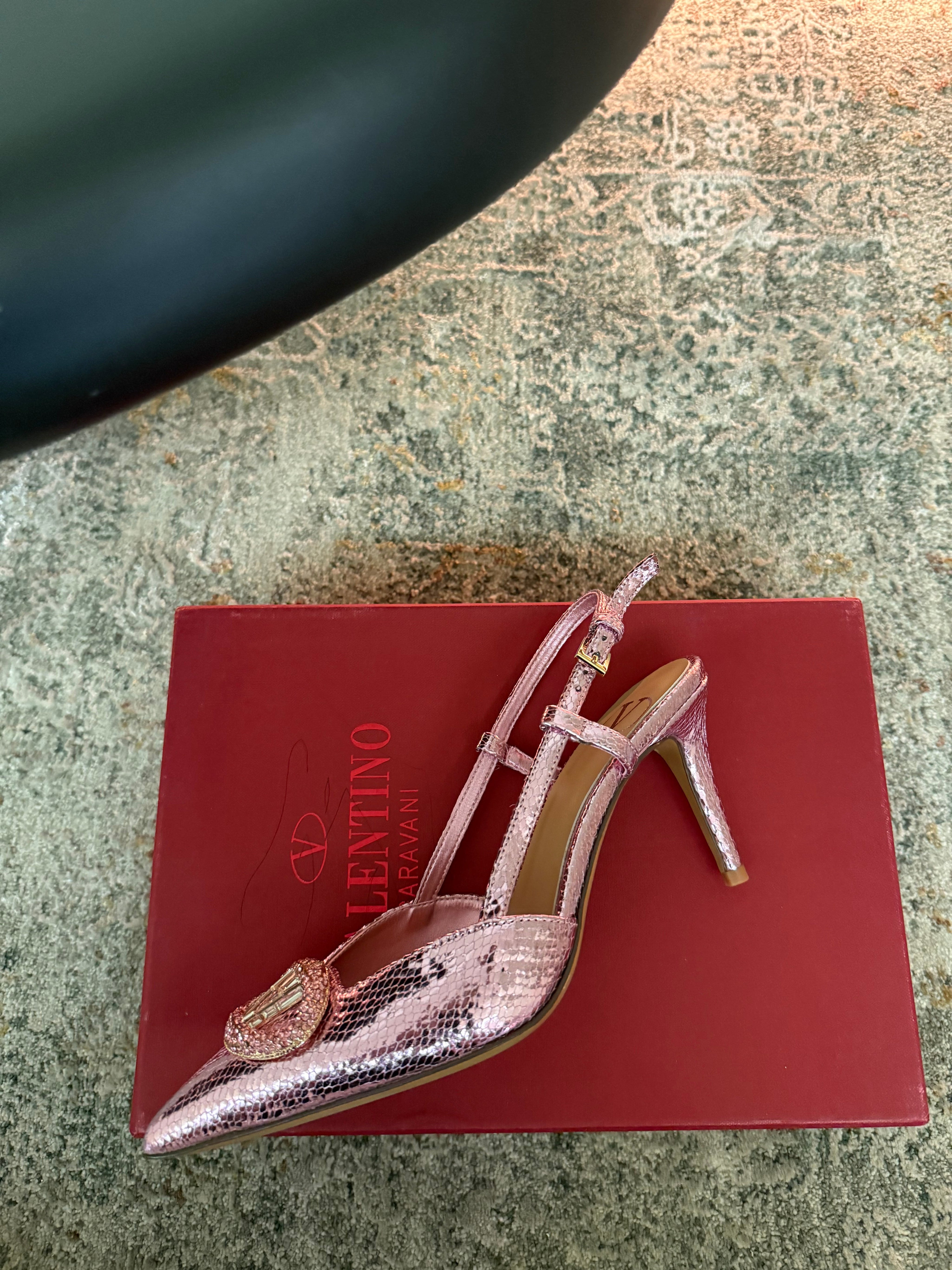 VALENTINO 26S SLINGBACKS 75 MM IN METALLIC PINK SNAKESKIN