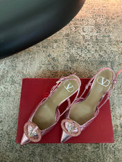 VALENTINO 26S SLINGBACKS 75 MM IN METALLIC PINK SNAKESKIN