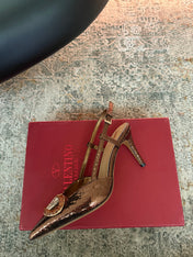 VALENTINO 26S SLINGBACKS 75 MM IN METALLIC BRONZE SNAKESKIN
