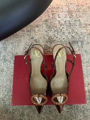 VALENTINO 26S SLINGBACKS 75 MM IN METALLIC BRONZE SNAKESKIN