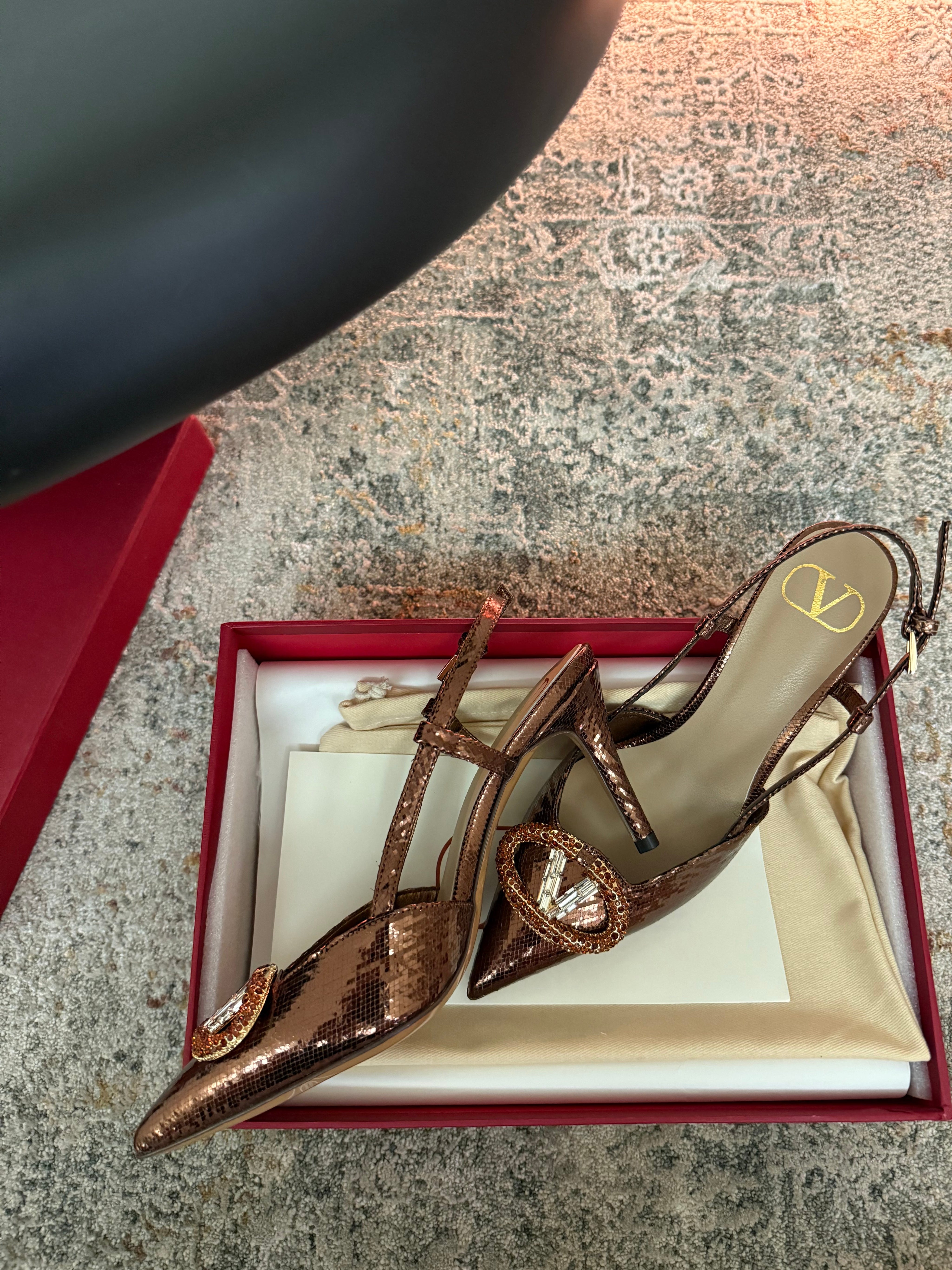 VALENTINO 26S SLINGBACKS 75 MM IN METALLIC BRONZE SNAKESKIN