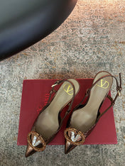 VALENTINO 26S SLINGBACKS 75 MM IN METALLIC BRONZE SNAKESKIN