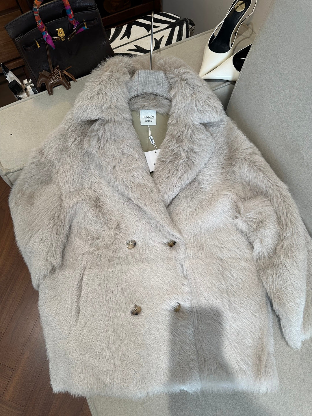 HERMES 26S SHEARLING COAT 813