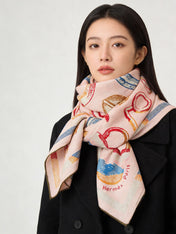 HERMES 26S PRINTED SQUARE SCARF 135 IN CASHMERE AND SILK 307237