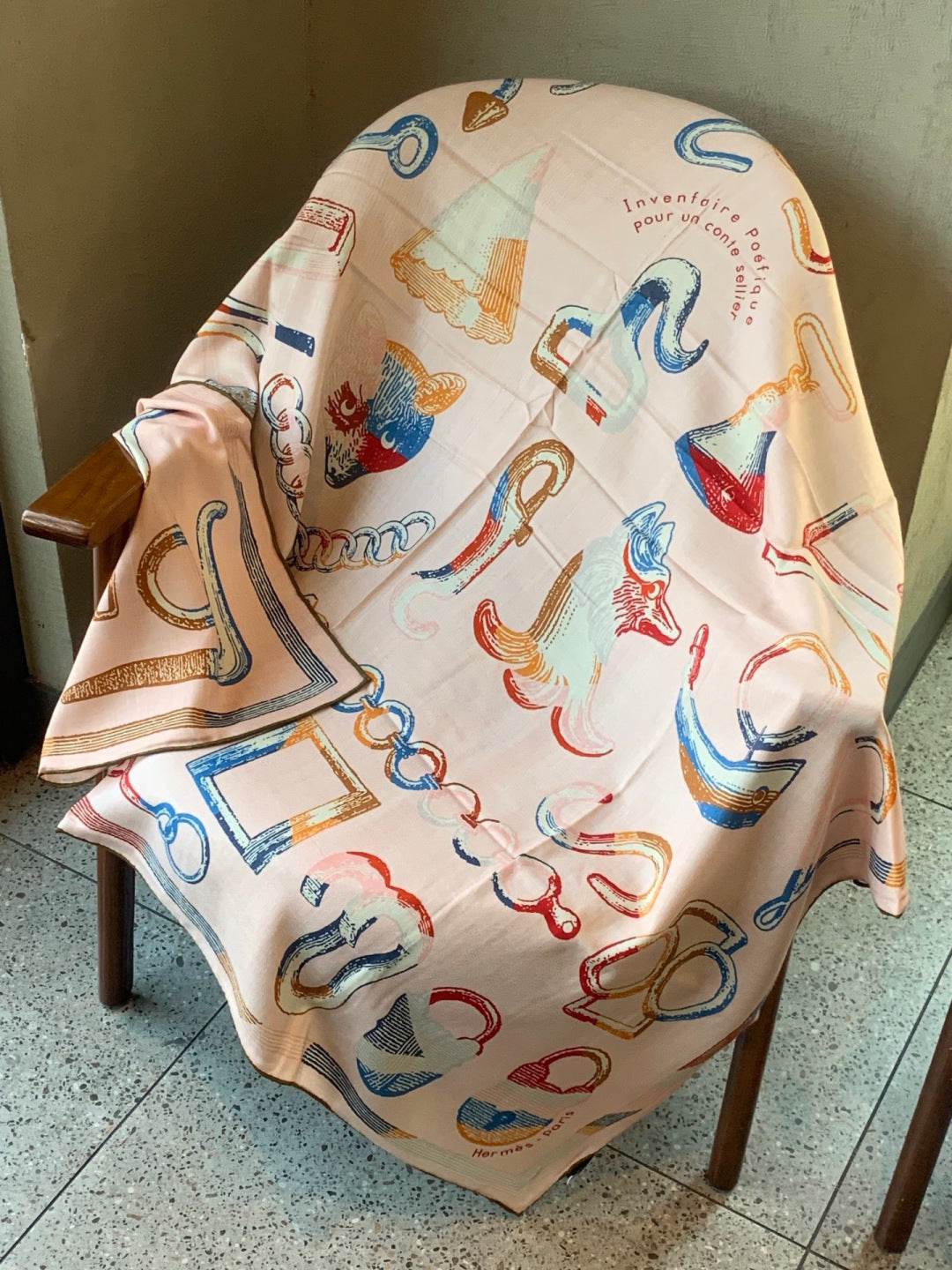 HERMES 26S PRINTED SQUARE SCARF 135 IN CASHMERE AND SILK 307237