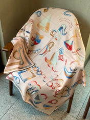 HERMES 26S PRINTED SQUARE SCARF 135 IN CASHMERE AND SILK 307237