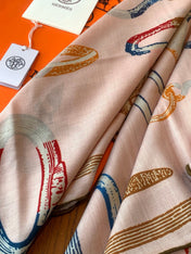HERMES 26S PRINTED SQUARE SCARF 135 IN CASHMERE AND SILK 307237
