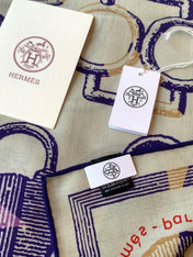 HERMES 26S PRINTED SQUARE SCARF 135 IN CASHMERE AND SILK 307238