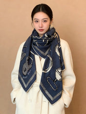 HERMES 26S PRINTED SQUARE SCARF 135 IN CASHMERE AND SILK 307239