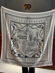 HERMES 26S PRINTED SQUARE SCARF 140 IN CASHMERE AND SILK 307278