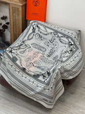 HERMES 26S PRINTED SQUARE SCARF 140 IN CASHMERE AND SILK 307278