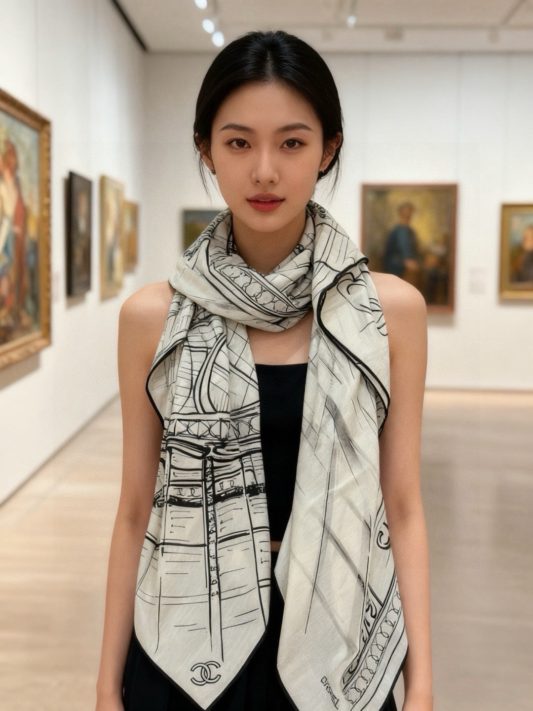 CHANEL 26S SCARF 135 IN CASHMERE AND SILK 309305