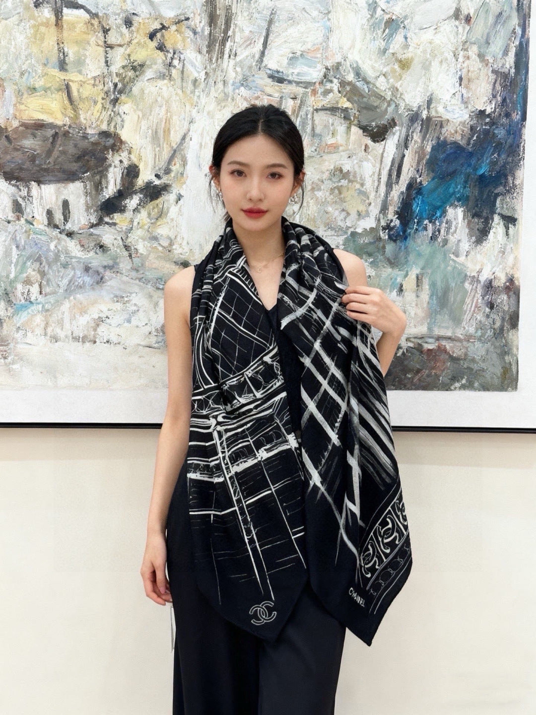 CHANEL 26S SCARF 135 IN CASHMERE AND SILK 309306