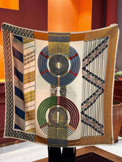 HERMES 26S PRINTED SQUARE SCARF 140 IN CASHMERE AND SILK 309319