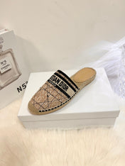 GRANVILLE ESPADRILLE CAMEL BEIGE OBLIQUE EMBROIDERED COTTON MULE