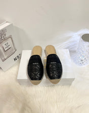 GRANVILLE ESPADRILLE MULE BLACK QUILTED CANNAGE CALFSKIN