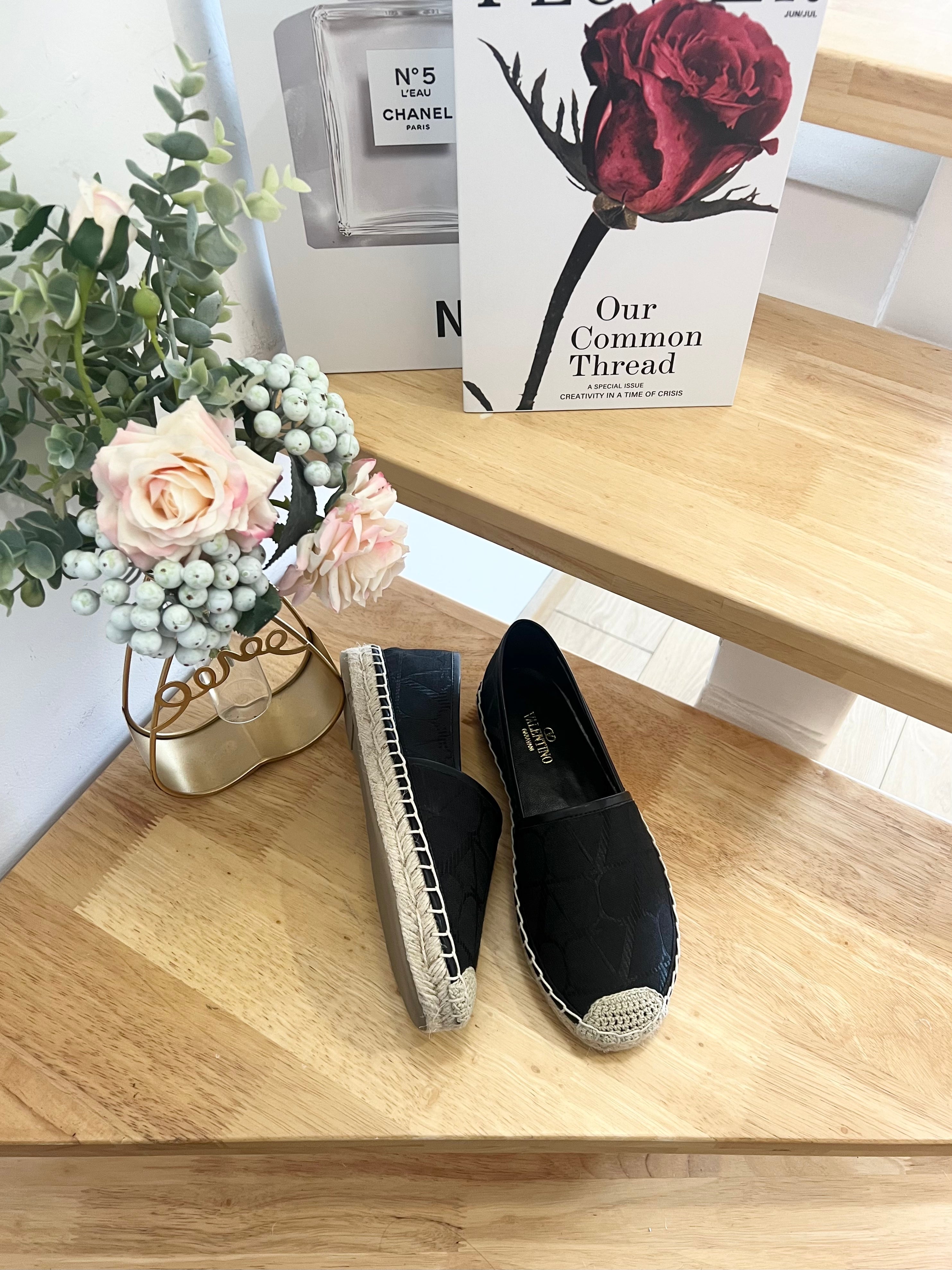 VALENTINO 26S SLIP ON SHOES IN BLACK JACQUARD CANVAS