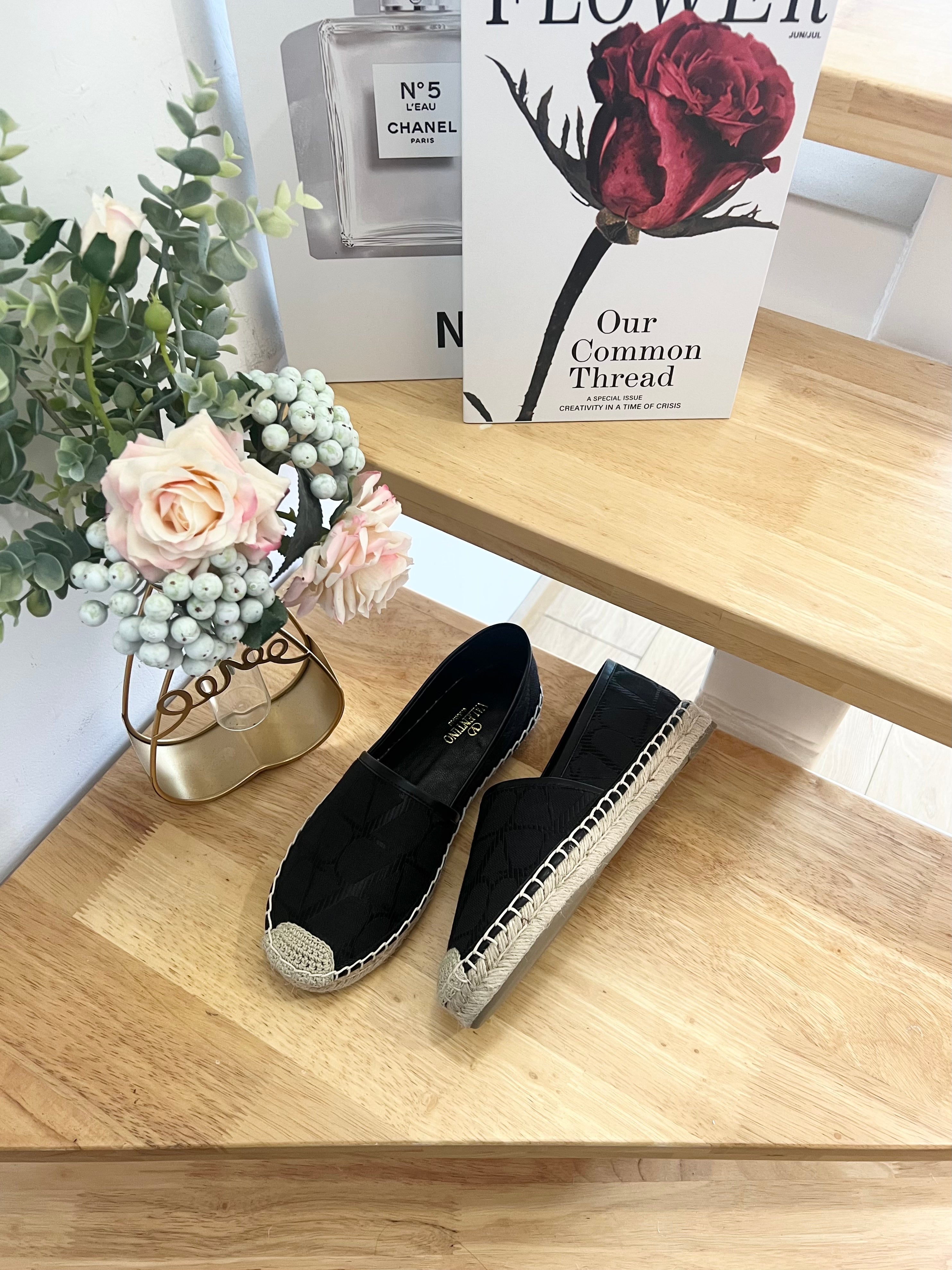 VALENTINO 26S SLIP ON SHOES IN BLACK JACQUARD CANVAS