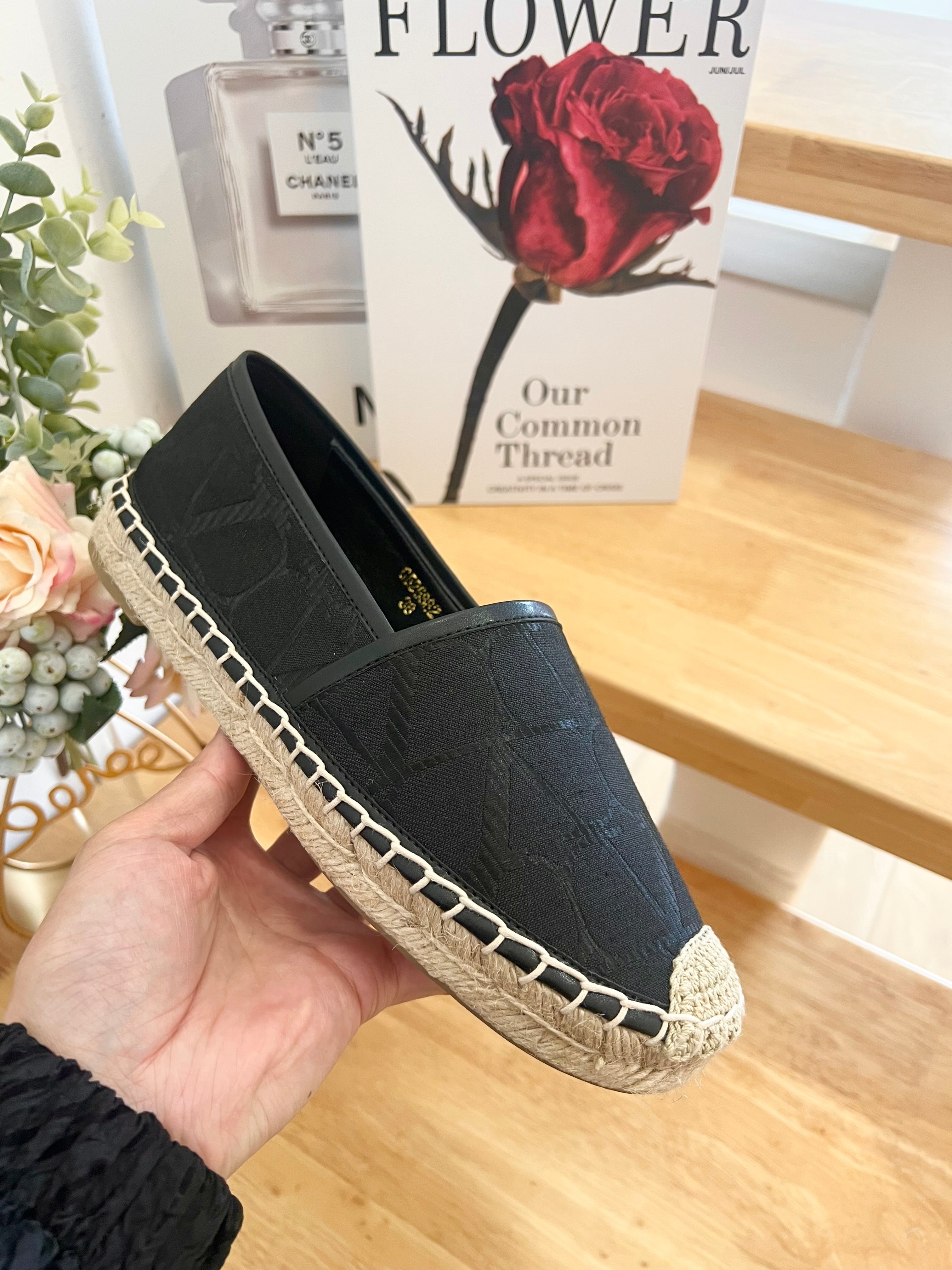 VALENTINO 26S SLIP ON SHOES IN BLACK JACQUARD CANVAS