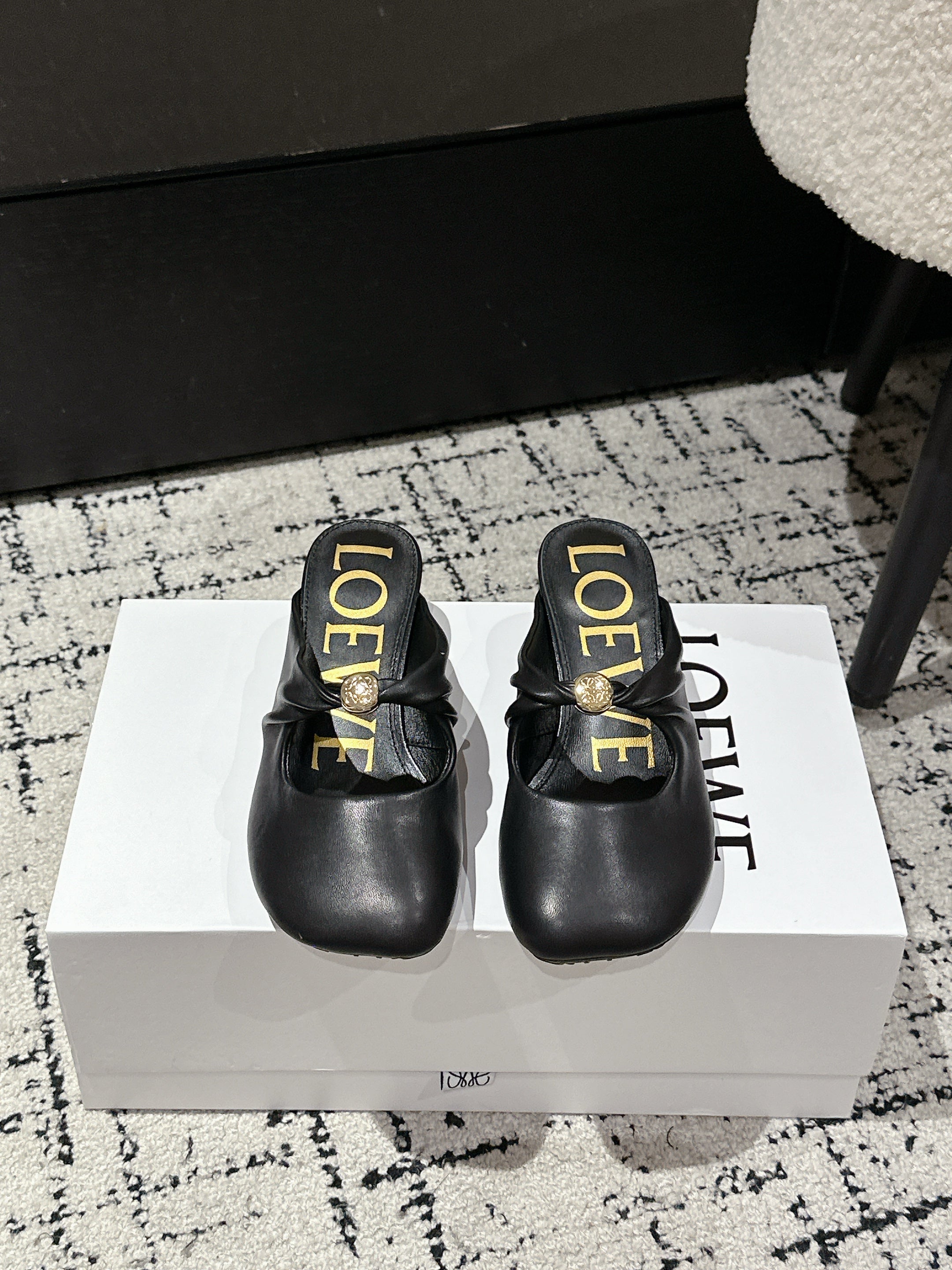 LOEWE 26S HIGH-HEELED MULES IN BLACK CALFSKIN