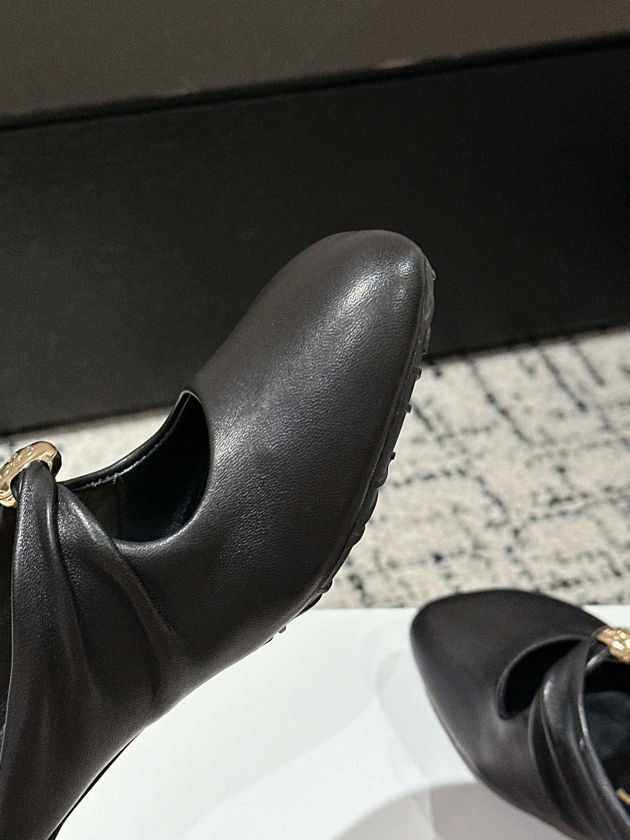 LOEWE 26S HIGH-HEELED MULES IN BLACK CALFSKIN