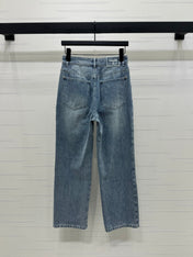 CHANEL HIGH-WAIST STRAIGHT-LEG DENIM PANTS