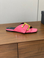 BALMAIN 26S B-BELT FLAT SANDALS IN PINK CALFSKIN