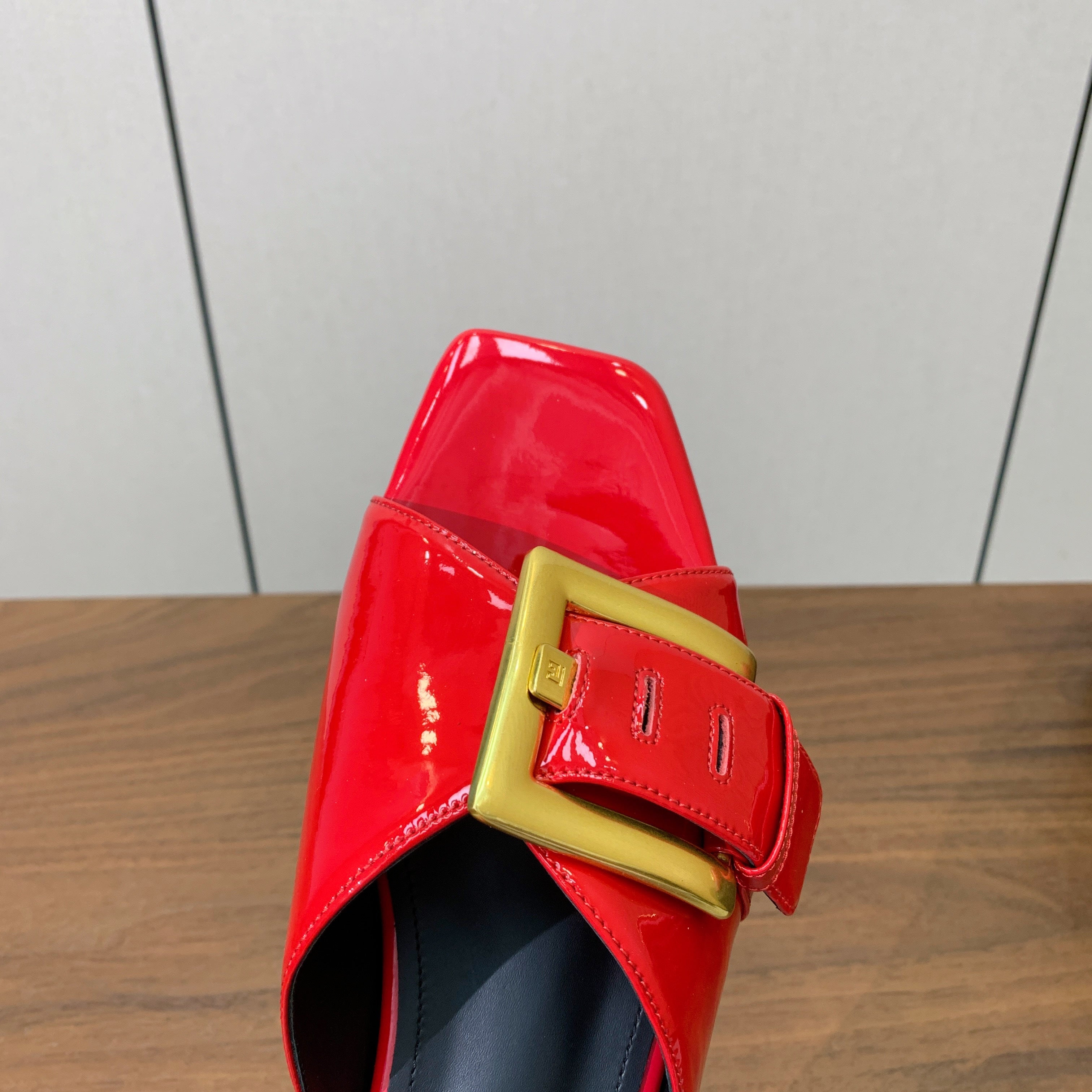 BALMAIN 26S B-BELT FLAT SANDALS IN RED CALFSKIN