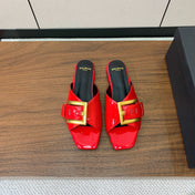 BALMAIN 26S B-BELT FLAT SANDALS IN RED CALFSKIN