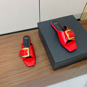 BALMAIN 26S B-BELT FLAT SANDALS IN RED CALFSKIN