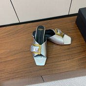 BALMAIN 26S B-BELT FLAT SANDALS IN METALLIC SILVER CALFSKIN