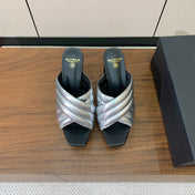 BALMAIN 26S QUILTED PLATFORM MULES 105 MM IN SILVER CALFSKIN