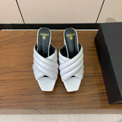 BALMAIN 26S QUILTED PLATFORM MULES 105 MM IN WHITE CALFSKIN