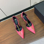 BALMAIN 26S CHAIN HIGH HEELS 95 MM IN PINK PATENT CALFSKIN