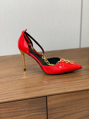 BALMAIN 26S CHAIN HIGH HEELS 95 MM IN RED PATENT CALFSKIN
