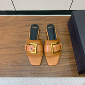 BALMAIN 26S B-BELT FLAT SANDALS IN LIGHT BROWN CALFSKIN AND PONY HAIR