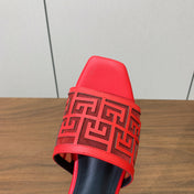 BALMAIN 26S FLAT SANDALS IN RED CALFSKIN AND MESH