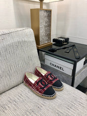 ESPADRILLE BLACK MIX CRIMSON RED TWEED FABRIC FLATS