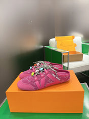 LV 26S MULE SNEAKERS IN DARK PINK DENIM AND SUEDE WITH FLOWER CHARM