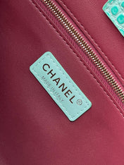 CHANEL 26S CERF TOTE BAG 39 IN MINT GREEN CALFSKIN CROCODILE EMBOSSED GOLD HARDWARE