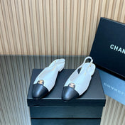 CHANEL 25S SLINGBACK FLATS IN WHITE CALFSKIN GOLD HARDWARE